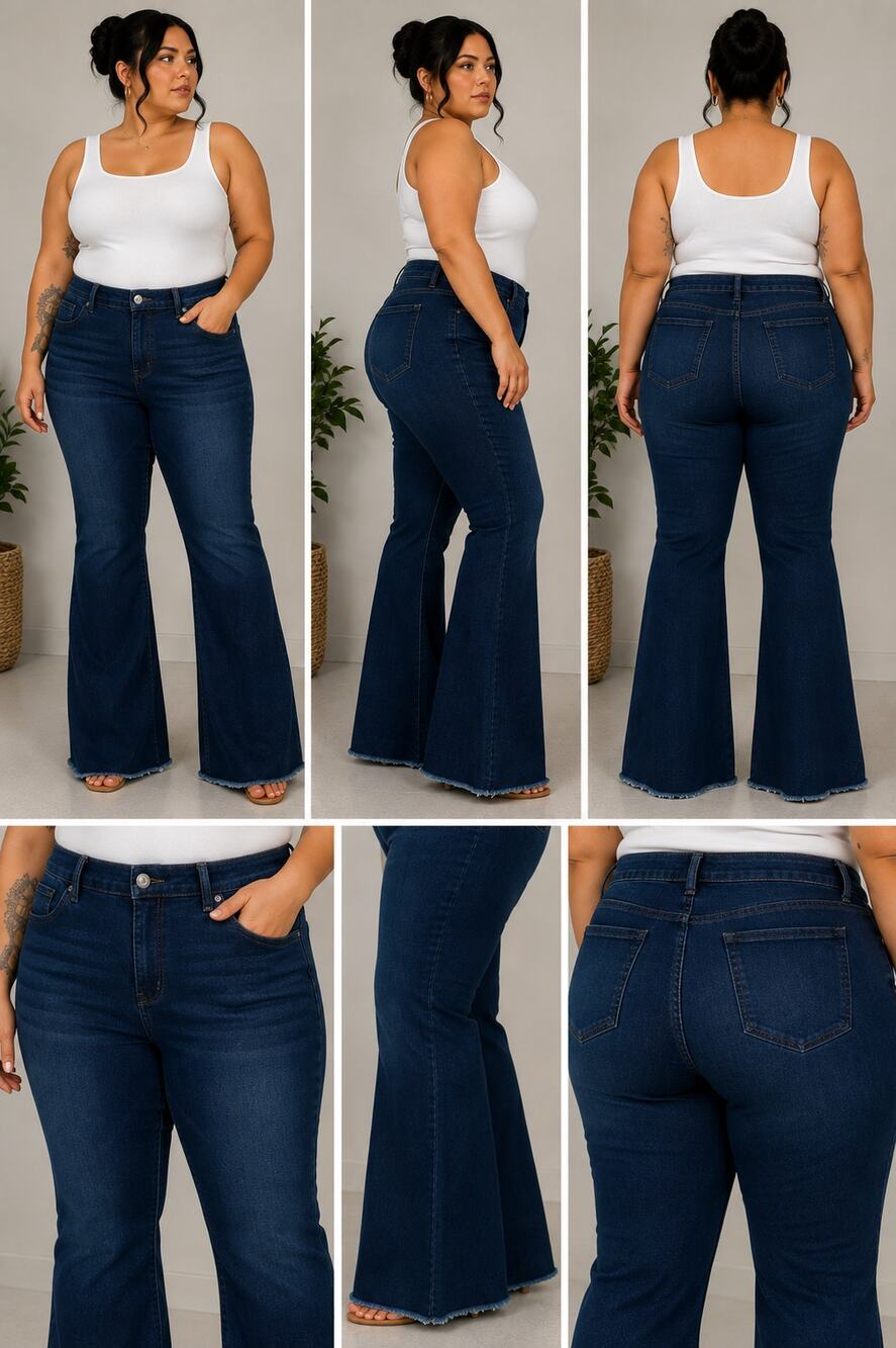 Jessica Simpson Daisy Flare Jeans Women's Plus Size 26W Dark Wash Stretch Raw